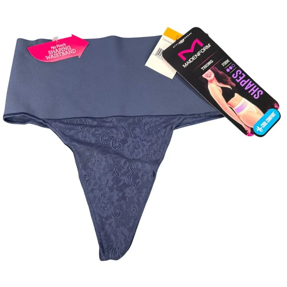 Maidenform Womens Size Small Shaper Thong Firm Control Lace Navy Blue New